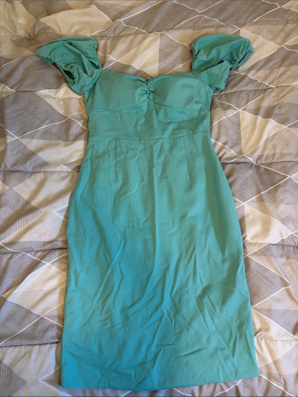 Boulevard Nights Turquoise Puff-Sleeve Pencil Dress - Women's WORN ONCE